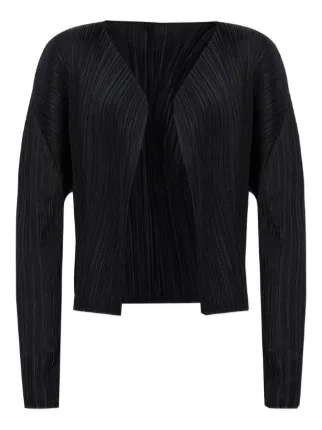 【pleats please】カーディガン黒 size4 Pleats Please Issey Miyake オープンフロント カーディガン