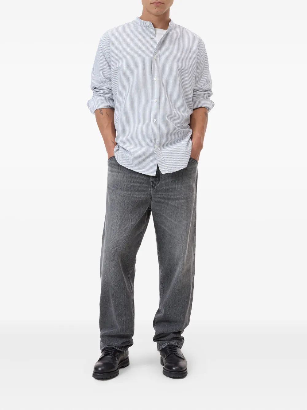 Closed mandarin-collar striped shirt | Image 2