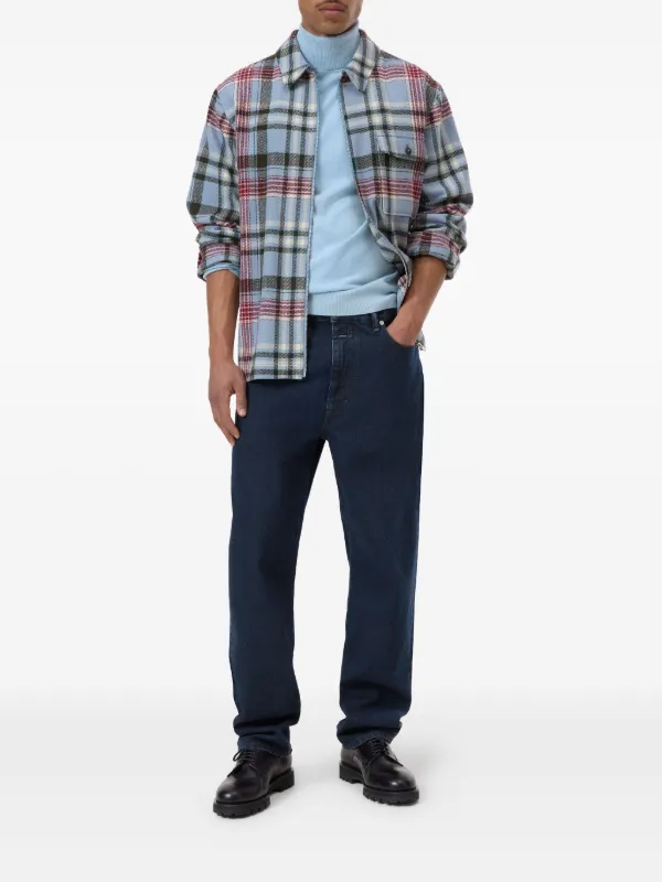 Closed zip-front Plaid Shirt Jacket Blue FARFETCH IN