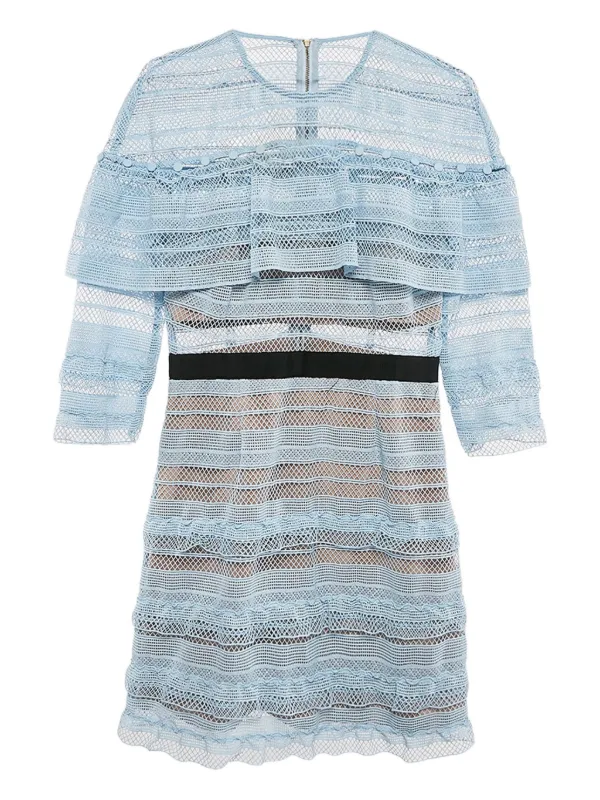 Self-portrait Lace Frill Mini Dress - Blue