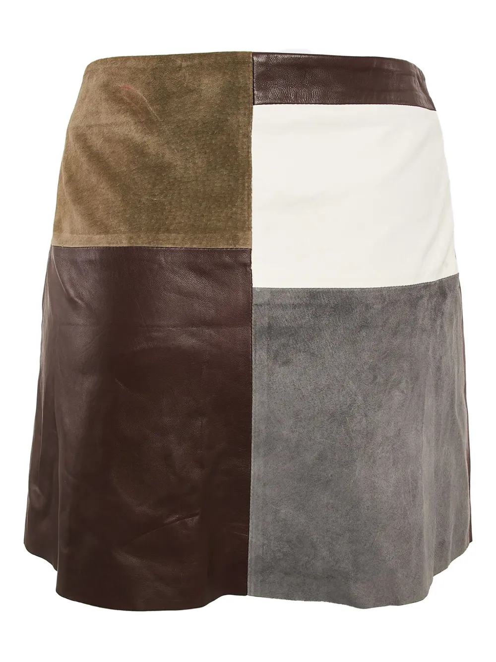 THEORY Pre-owned Leather-suede Panelled Skirt In Brown