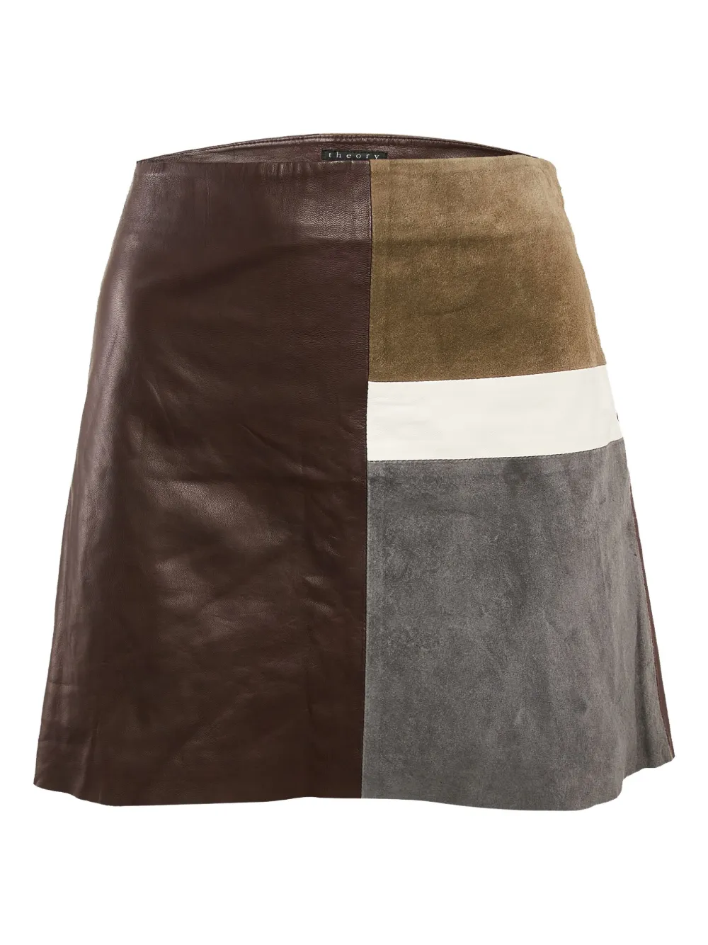 THEORY Pre-owned Leather-suede Panelled Skirt In Brown