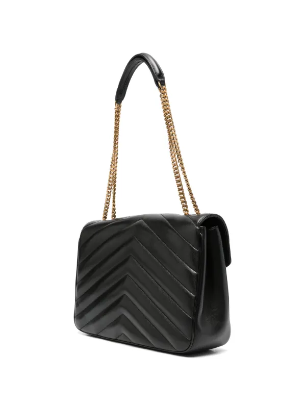 Saint Laurent Grote Loulou Gewatteerde Leren Schoudertas | Zwart