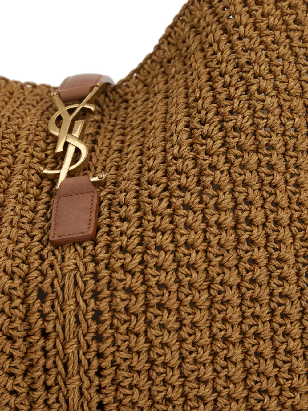 Saint Laurent large leather-trimmed knitted tote bag Bruin