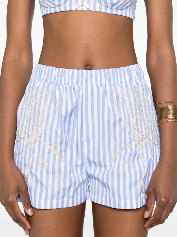 ショートパンツ ELISABETTA FRANCHI Celana striped cotton shorts BIANCO Elegant Women's Shorts from Elisabetta Franchi
