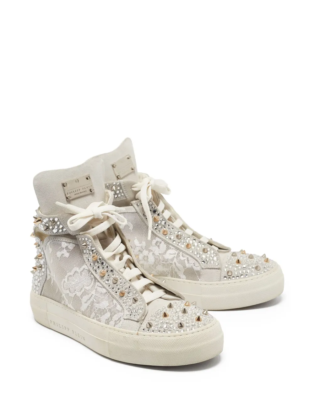 Philipp Plein Sneakers met kanten detail en studs - Beige
