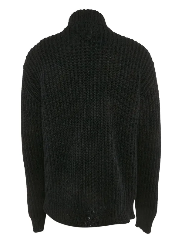 Prada Pre-Owned rib-knit zip-up Cardigan | Black | FARFETCH