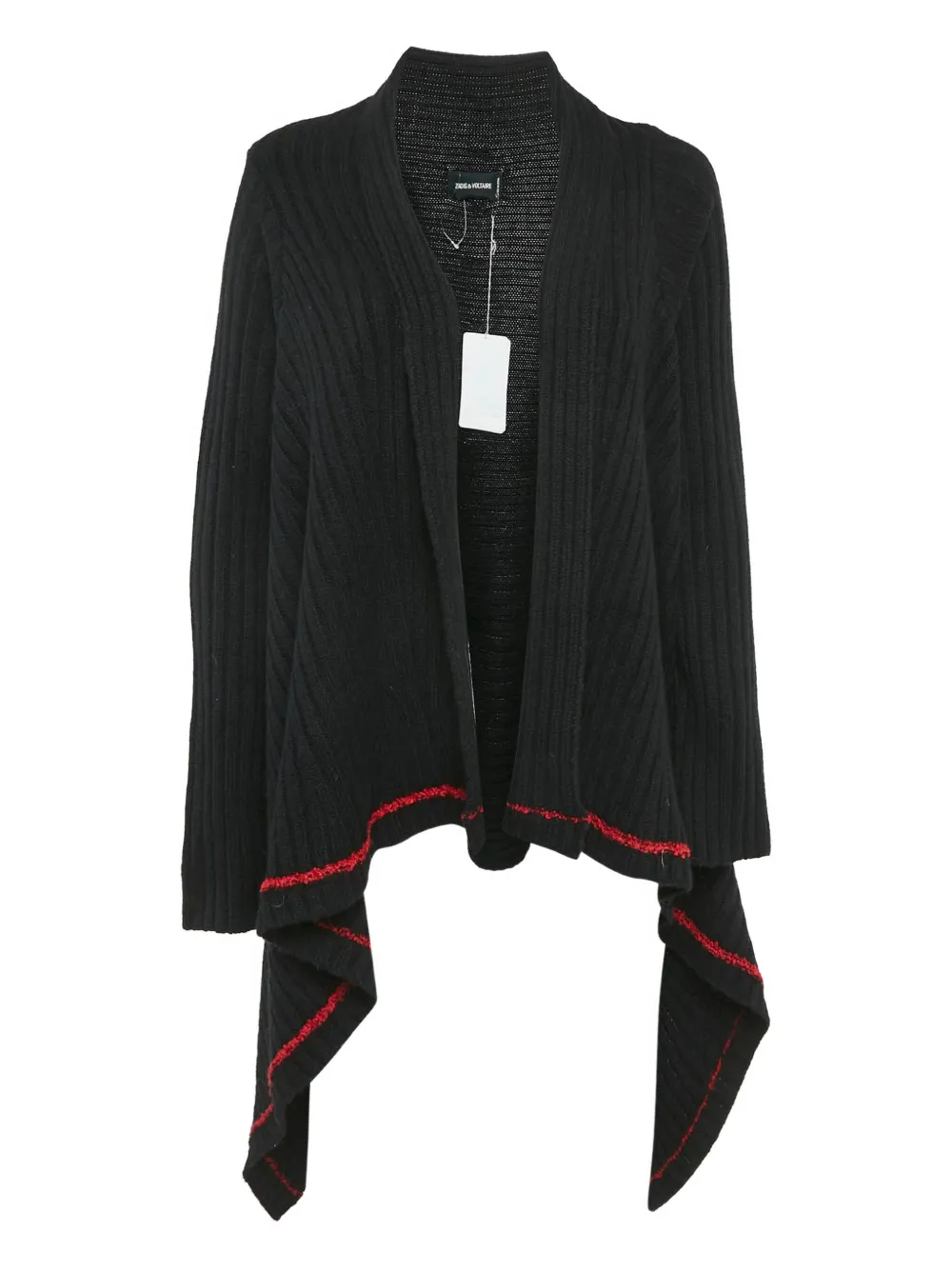 Pre-owned Zadig & Voltaire Ribbed-knit Asymmetrical Cardigan In Black
