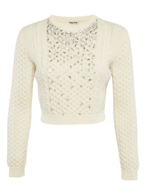 Miu Miu Pre-Owned 2023 cable knit crystal embellishment sweater
