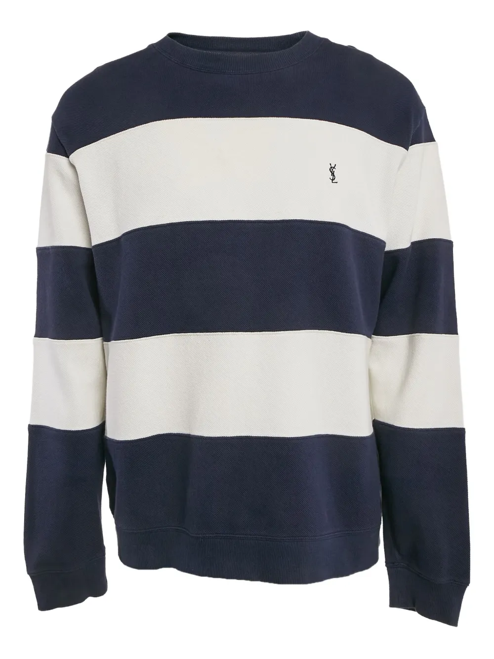 Saint Laurent Pre-Owned striped piqué cotton sweatshirt | Blue | Image 1