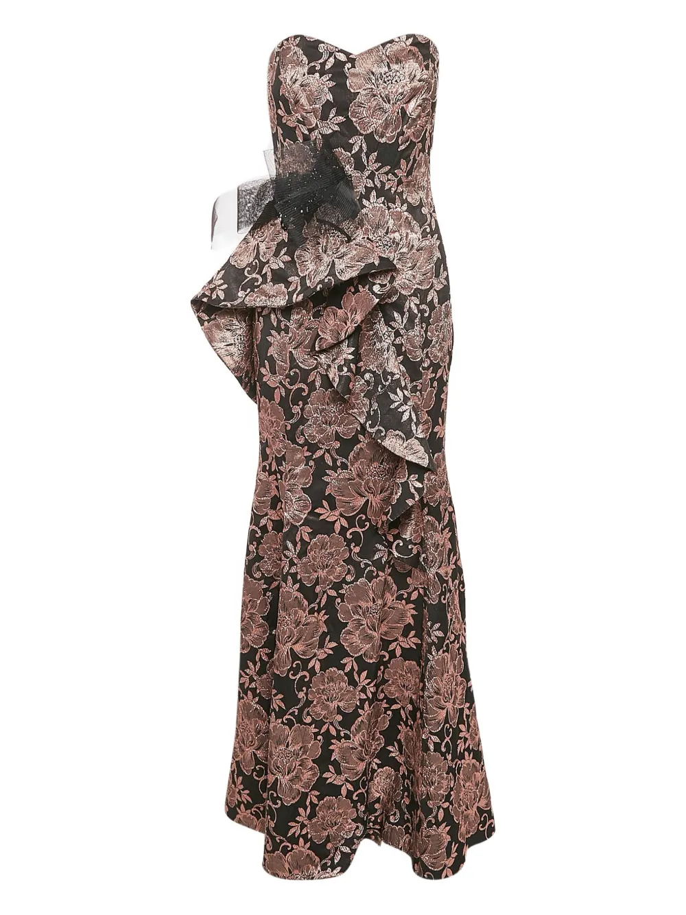 Badgley Mischka metallic floral jacquard maxi dress | Black | Image 1