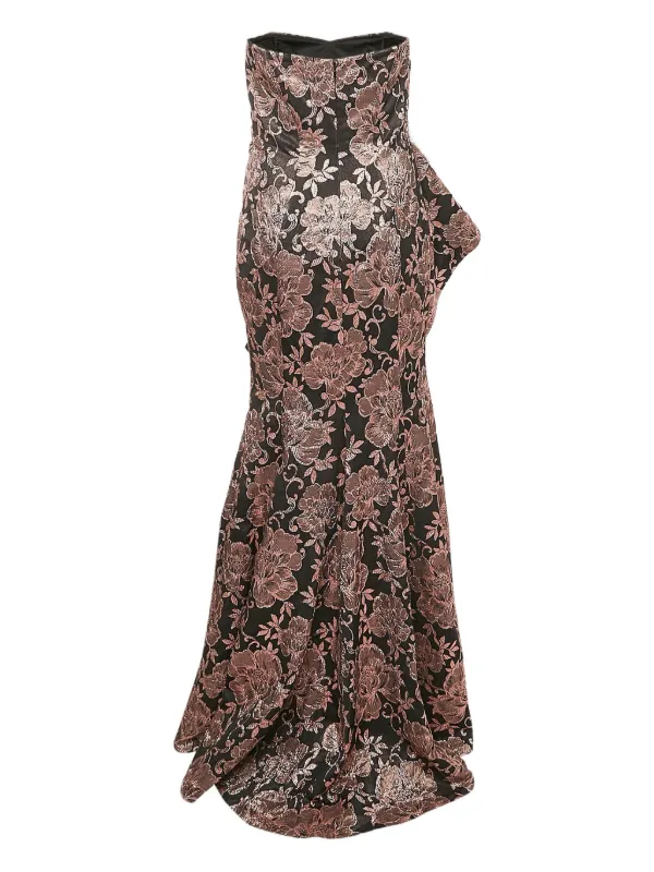 Badgley Mischka Metallic Floral Jacquard Maxi Dress - Black