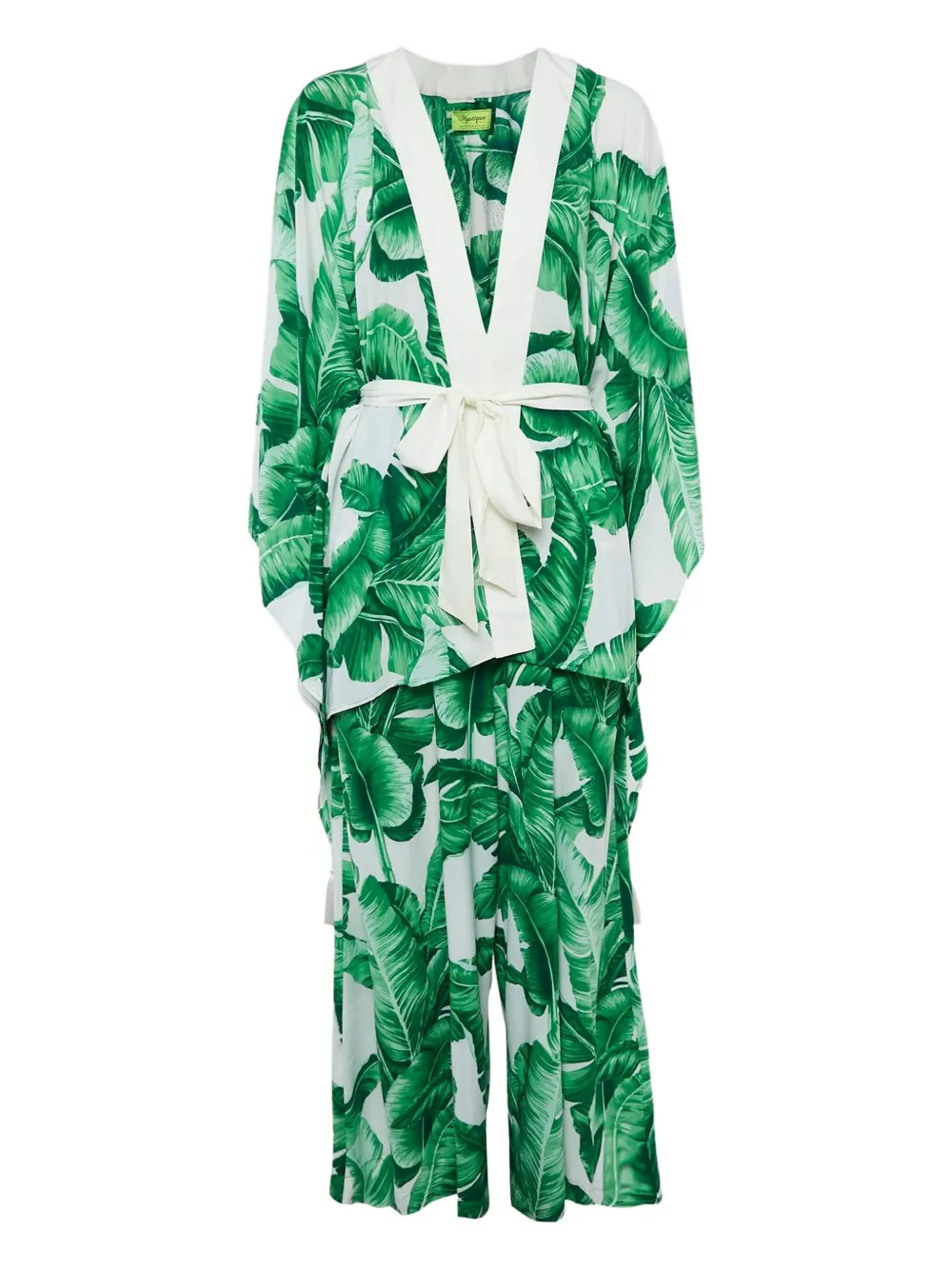 Pre-owned Mystique Leaf-print Jacket Set In Green