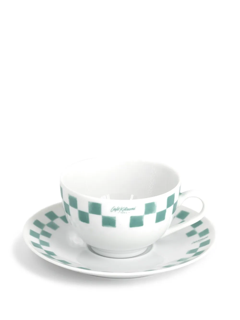 CAFÉ KITSUNÉ checked tea cup and saucer set | White | Image 1