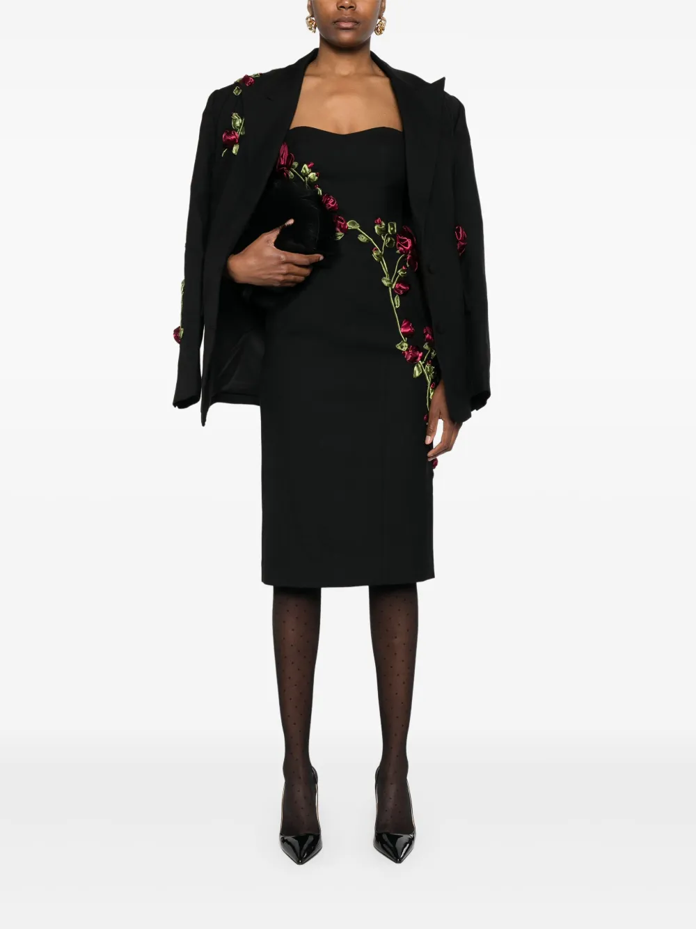 MARKGONG floral-appliqué dress - Zwart