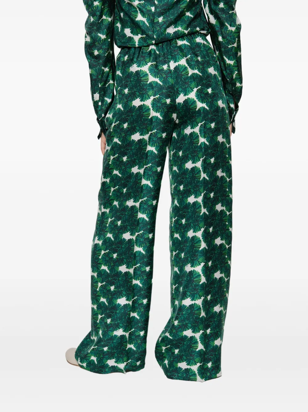 Max Mara Broek met bladerprint Groen
