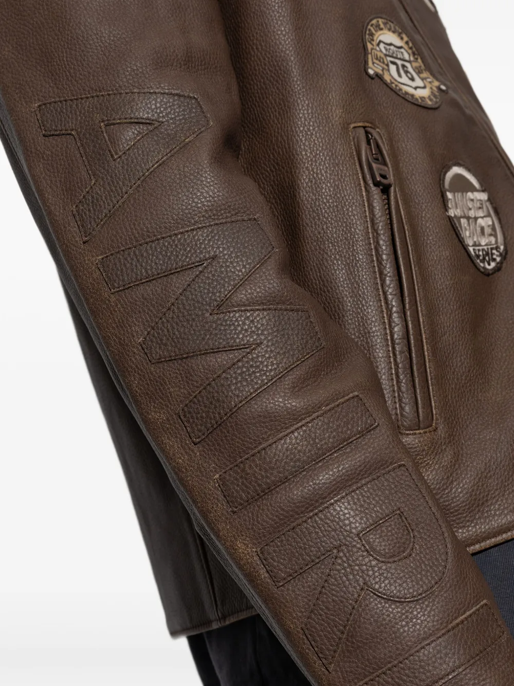 AMIRI Leren jack met geborduurde patch Bruin