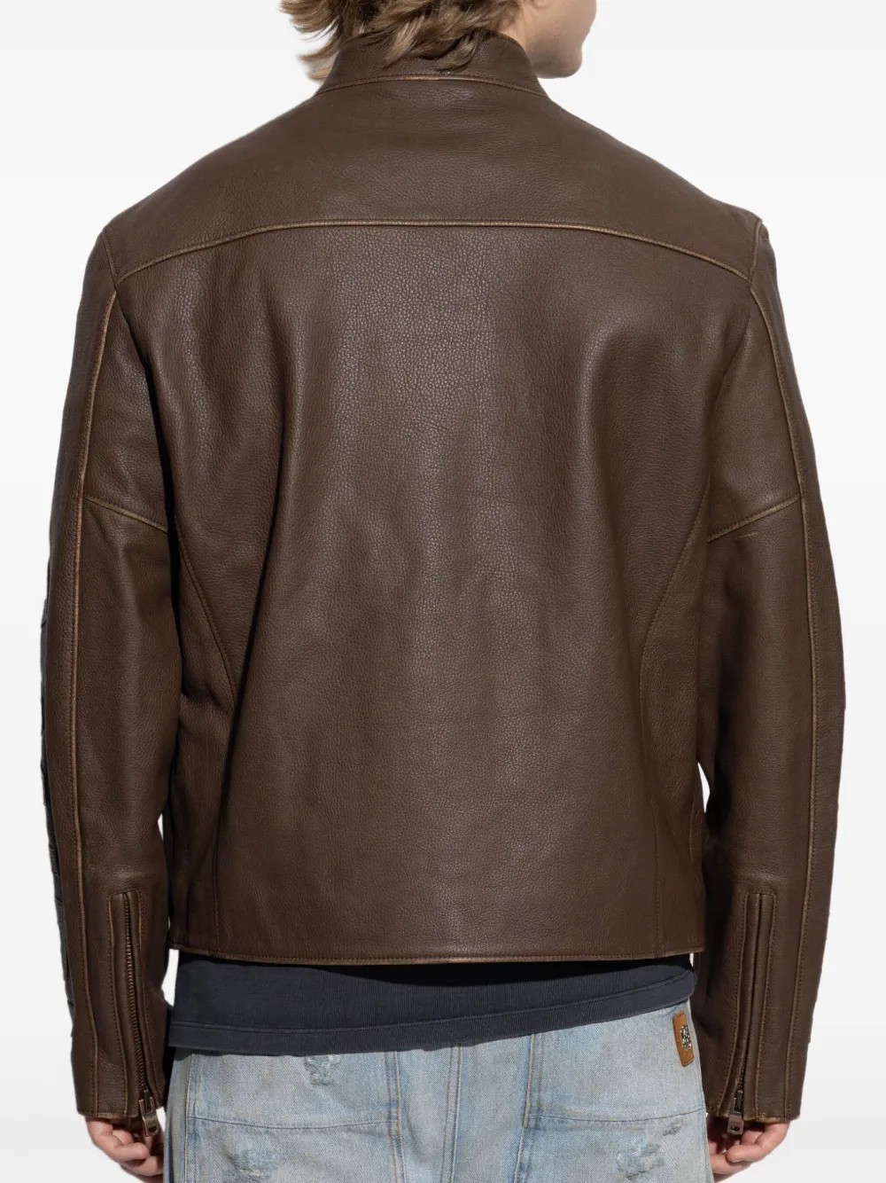 AMIRI Leren jack met geborduurde patch Bruin