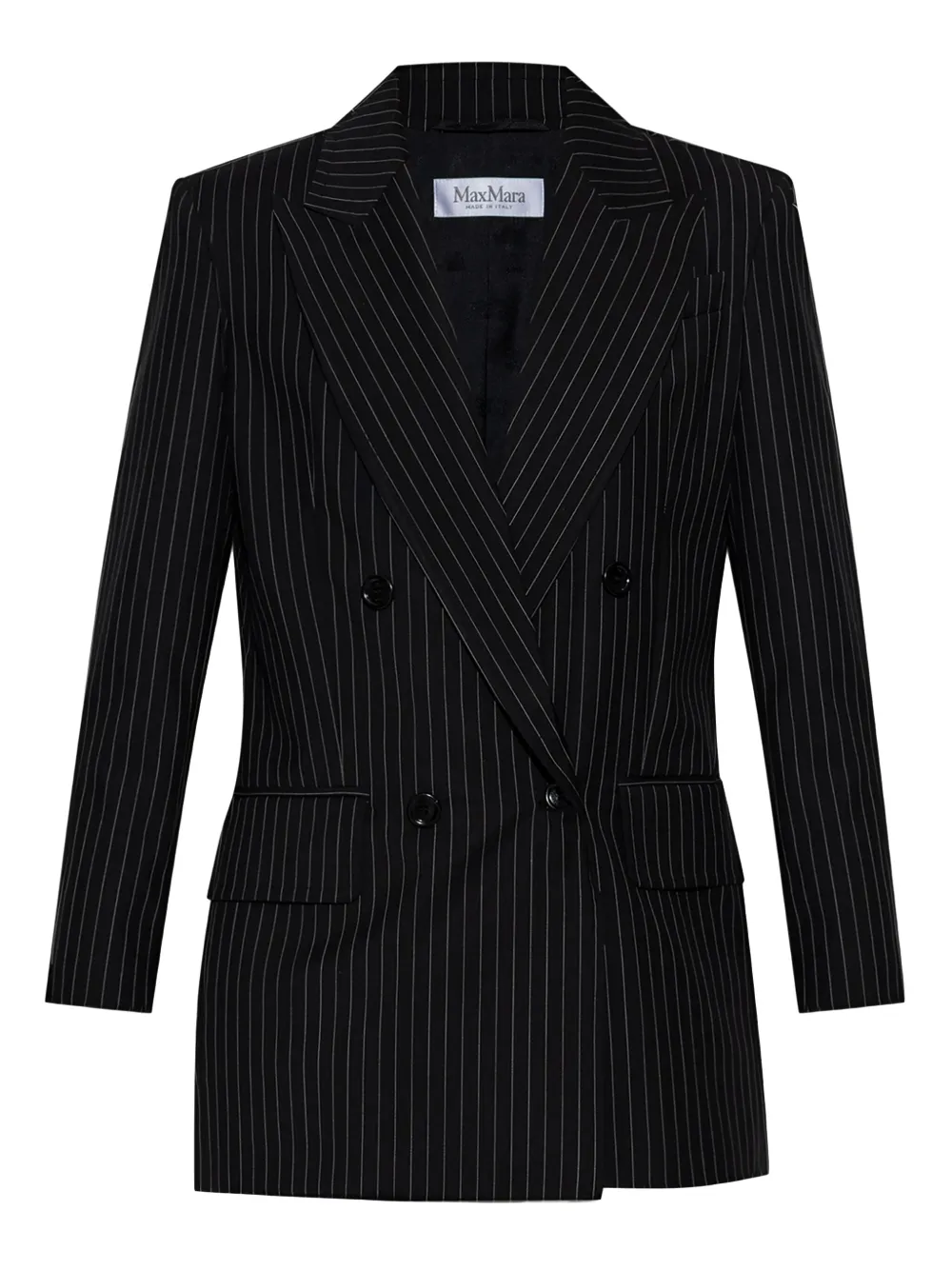 Max Mara Blazer met krijtstreep en dubbele rij knopen Zwart