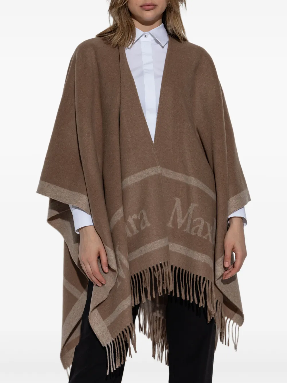 Max Mara Poncho met sjaal en franje Bruin