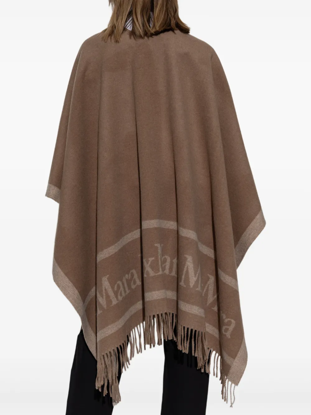 Max Mara Poncho met sjaal en franje Bruin