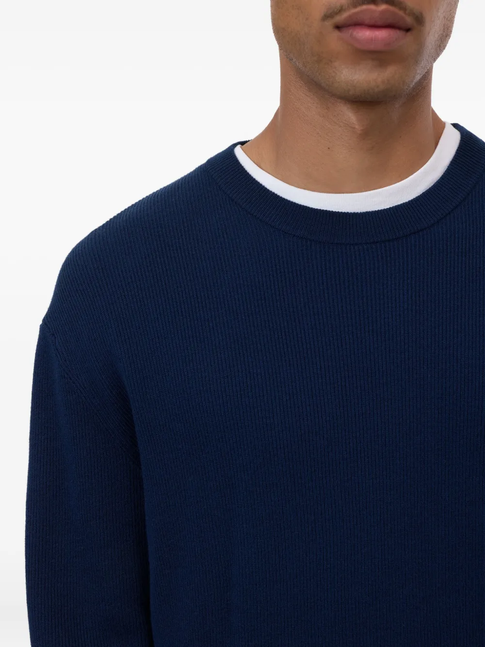 Closed Geribbelde sweater met ronde hals Blauw