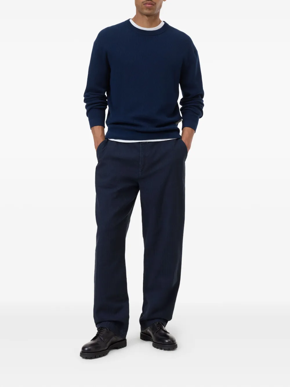 Closed Geribbelde sweater met ronde hals Blauw