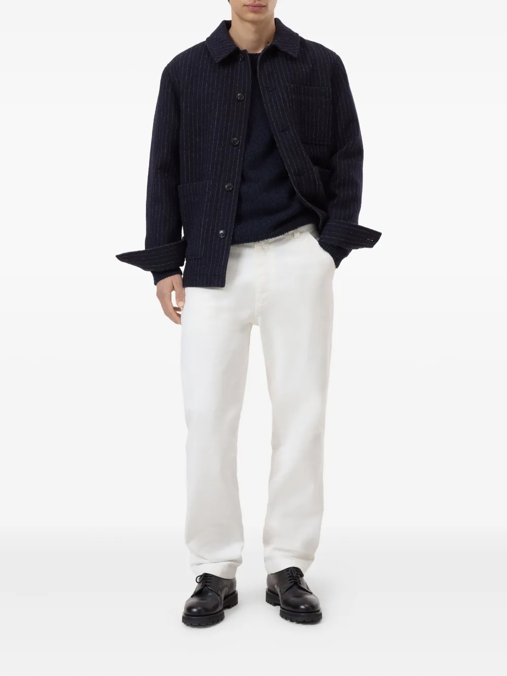 Closed pinstripe button-up jacket | Shirt Jackets | Image 2