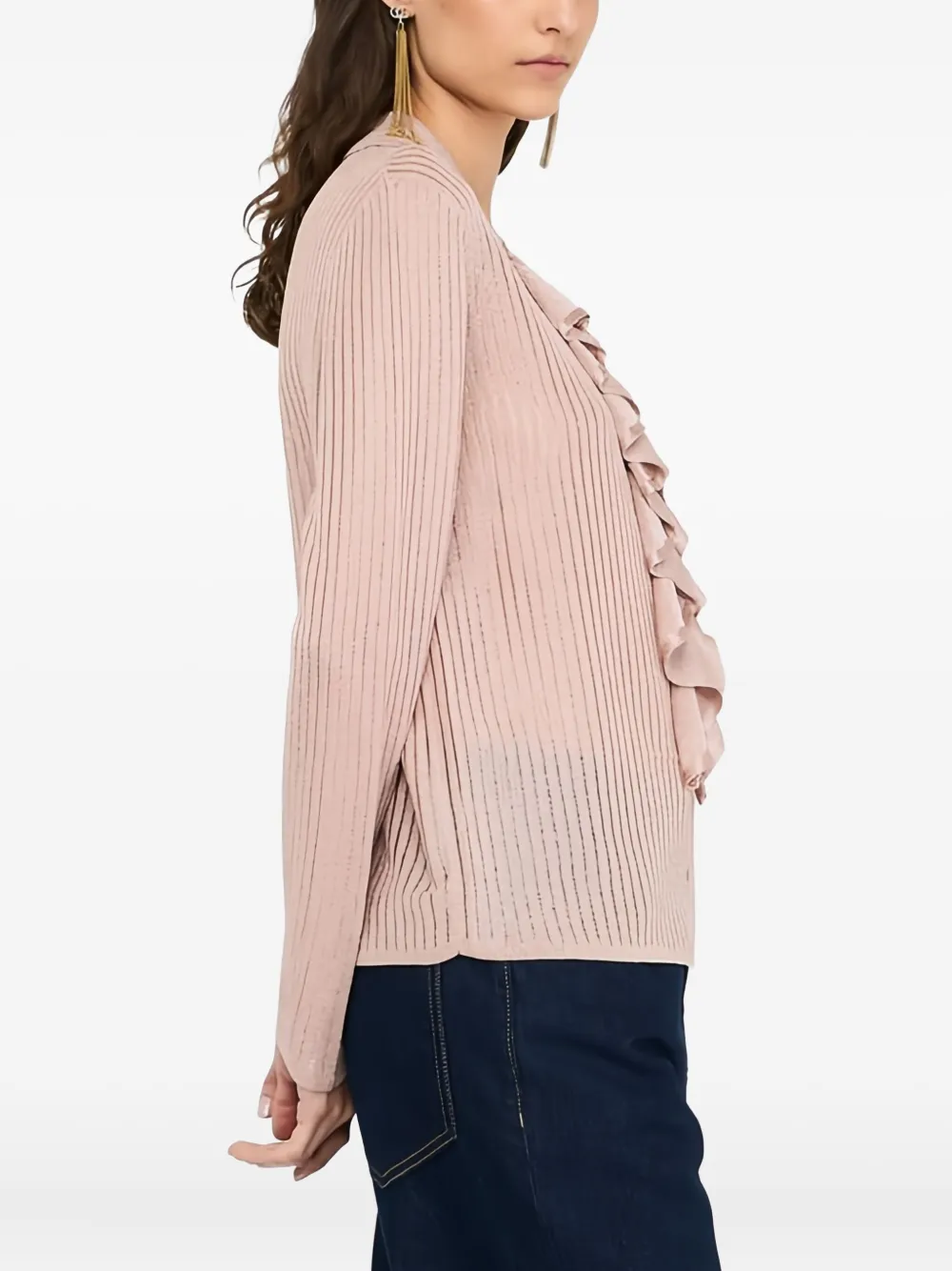 Liu •jo Ribbed Ruffled Knit Shirt In Pink