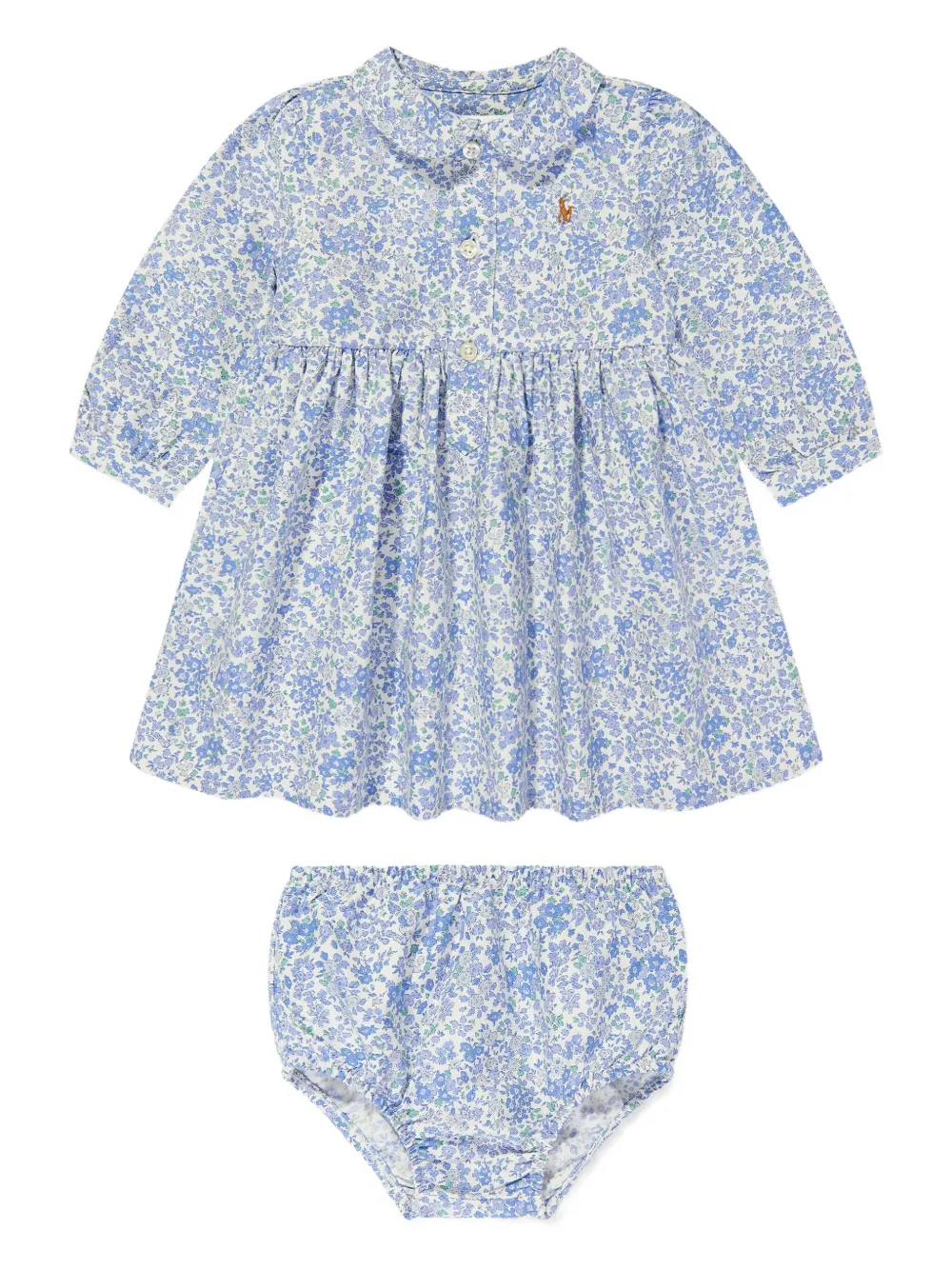 POLO RALPH LAUREN KIDS floral-print gathered dress Blauw