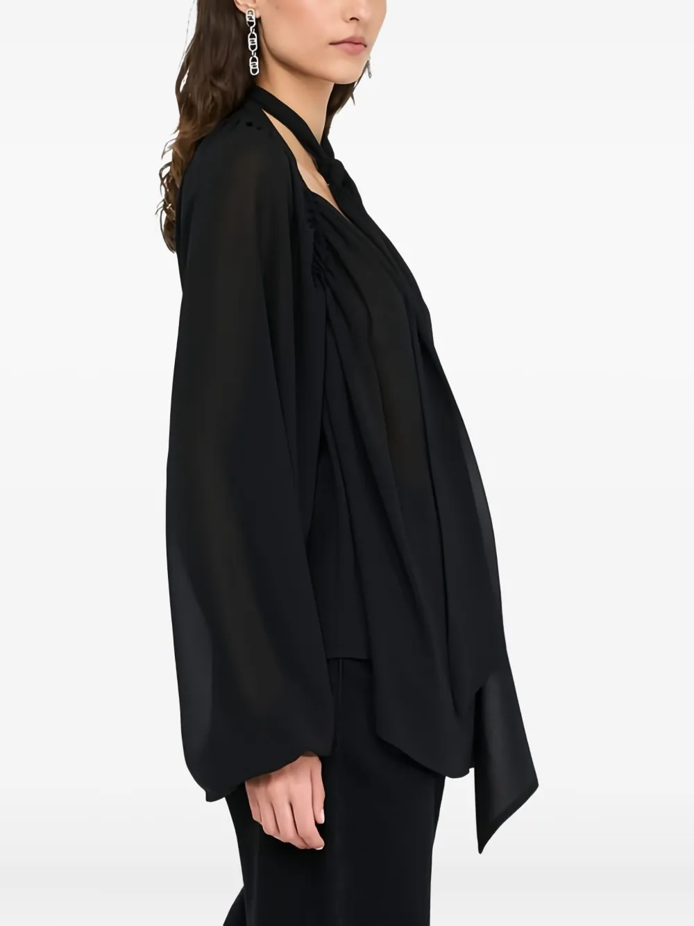 Liu •jo Scarf Collar Raglan Blouse In Black