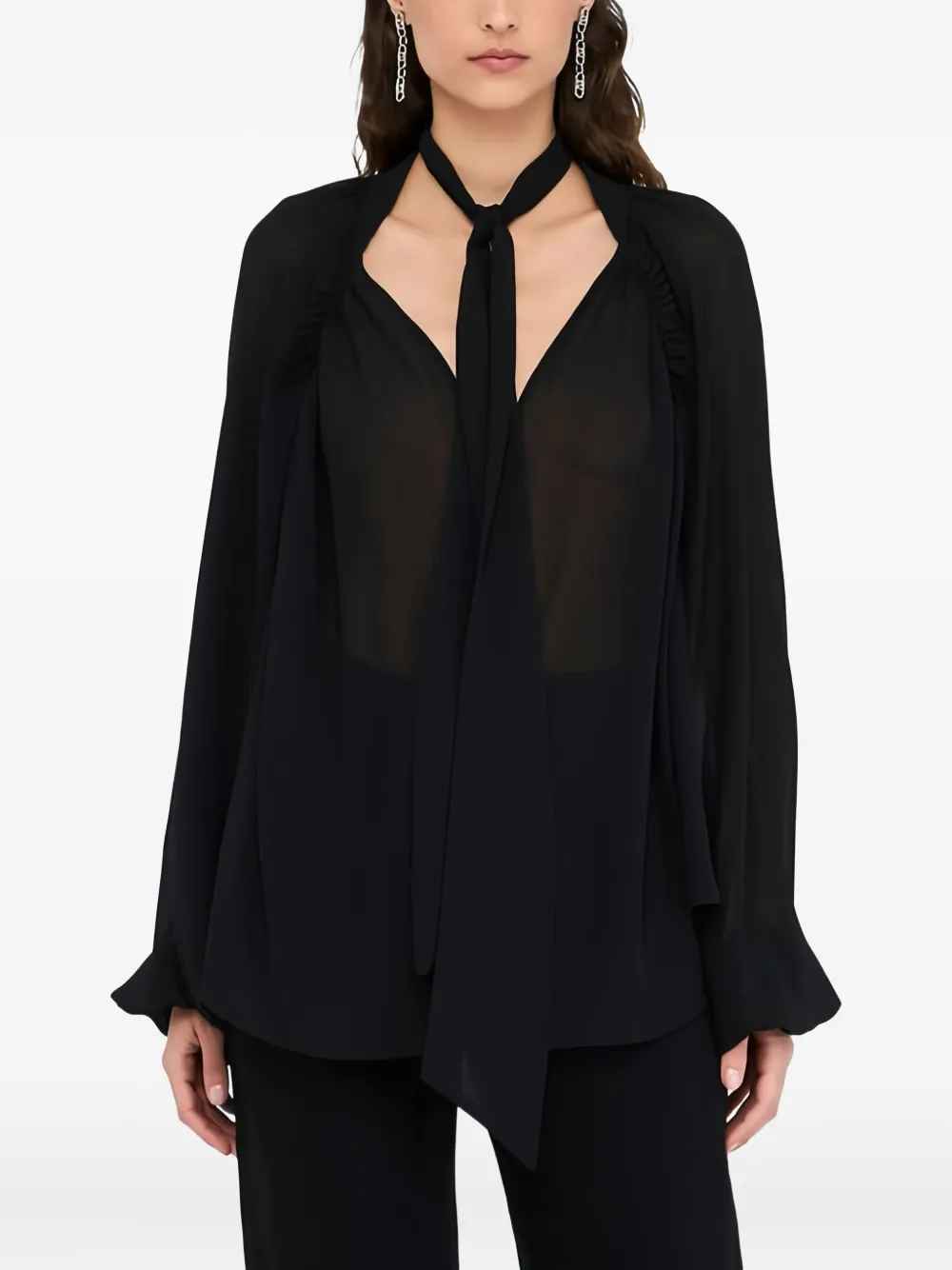 Liu •jo Scarf Collar Raglan Blouse In Black