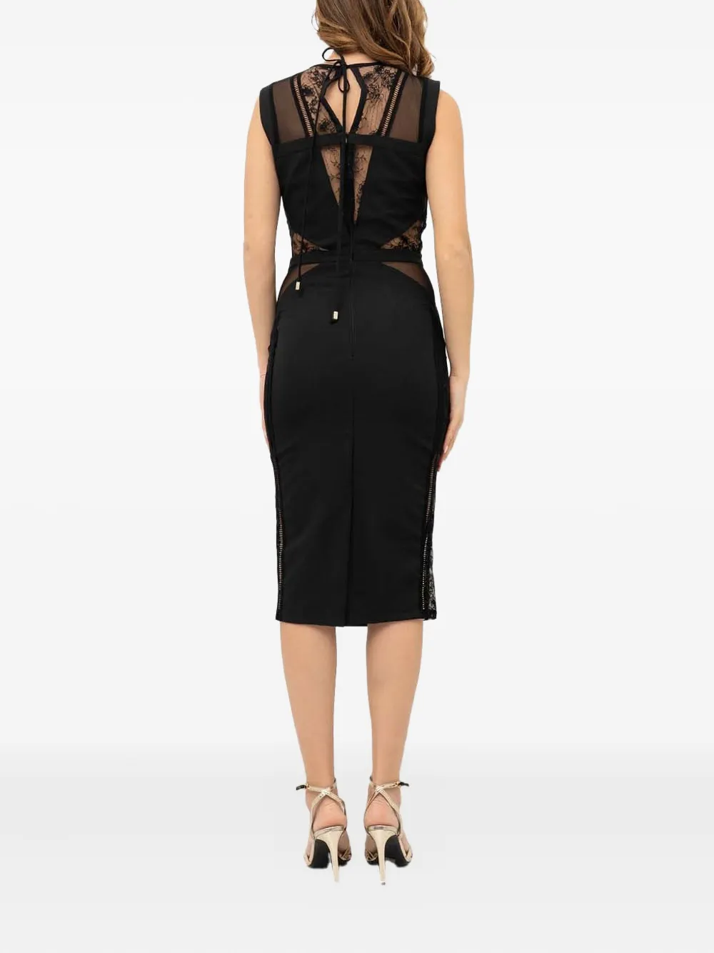Babylone Paris lace-insert midi dress Zwart