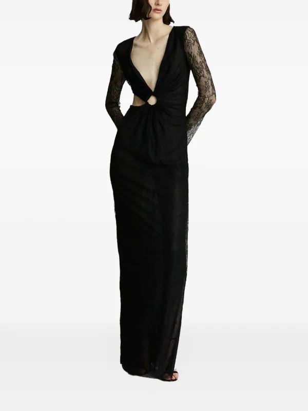Celeste Lace Paneled Maxi Evening Dress - Black Celeste Lace Paneled Maxi Evening Dress - Black