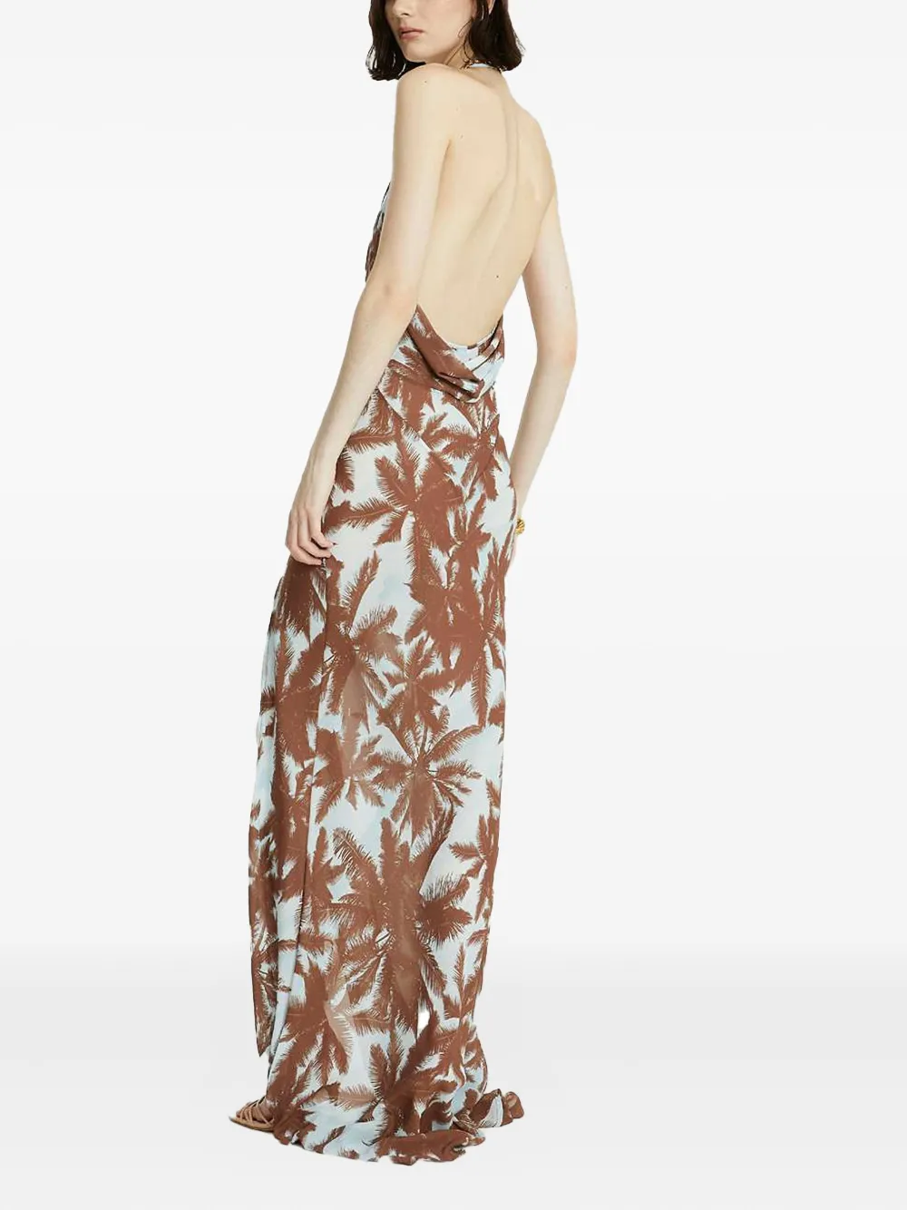 Celeste Maxi-jurk met palmboomprint en col Bruin
