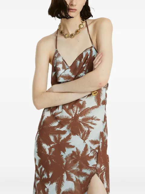 Celeste palm-print cowl-neck maxi dress