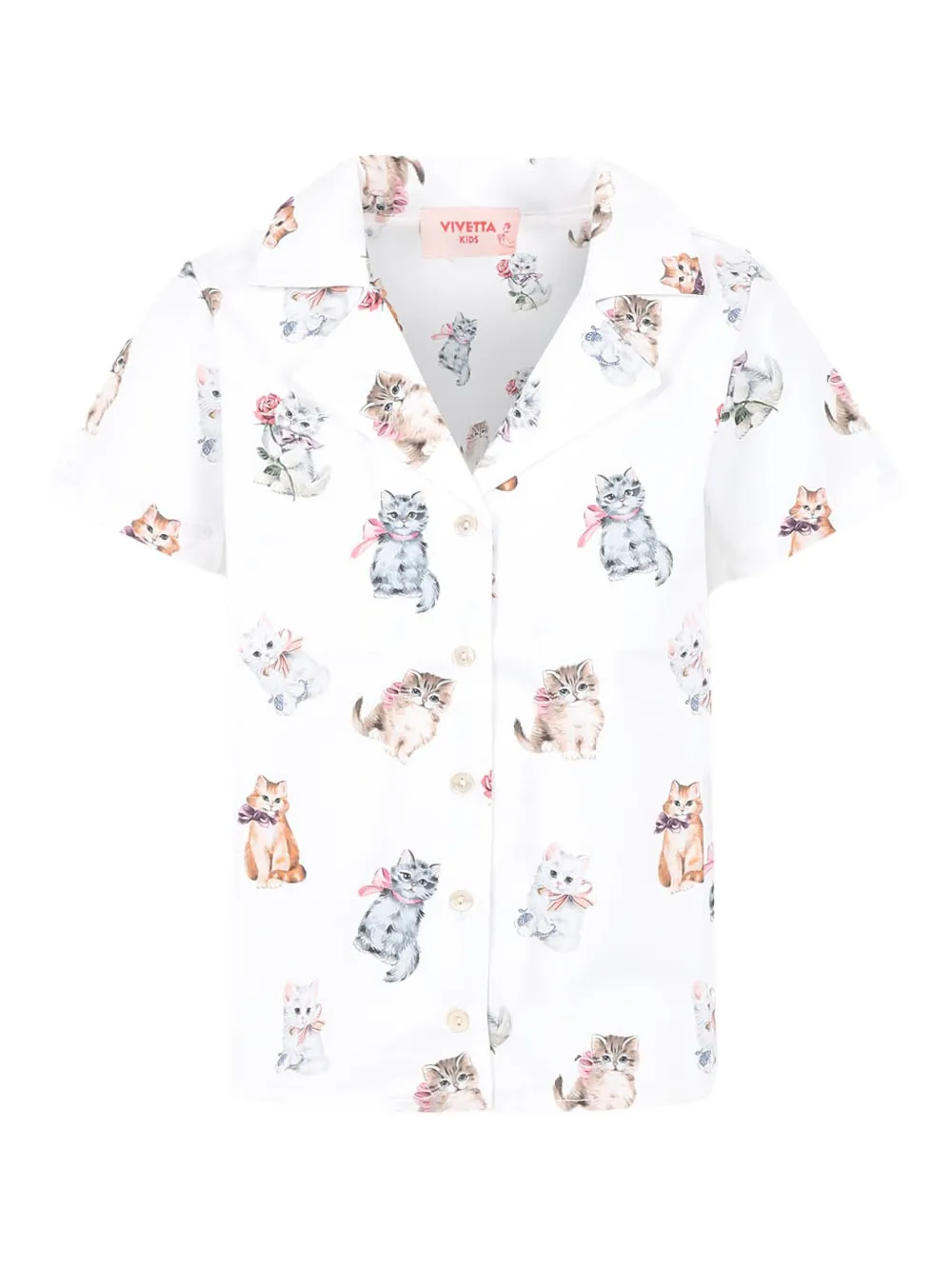 Vivetta Kids kitten-print polo-collar shirt | White | Image 1