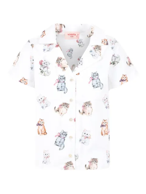 Vivetta Kids kitten-print polo-collar shirt