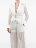 Babylone Paris belted sheer-sleeves blazer - White