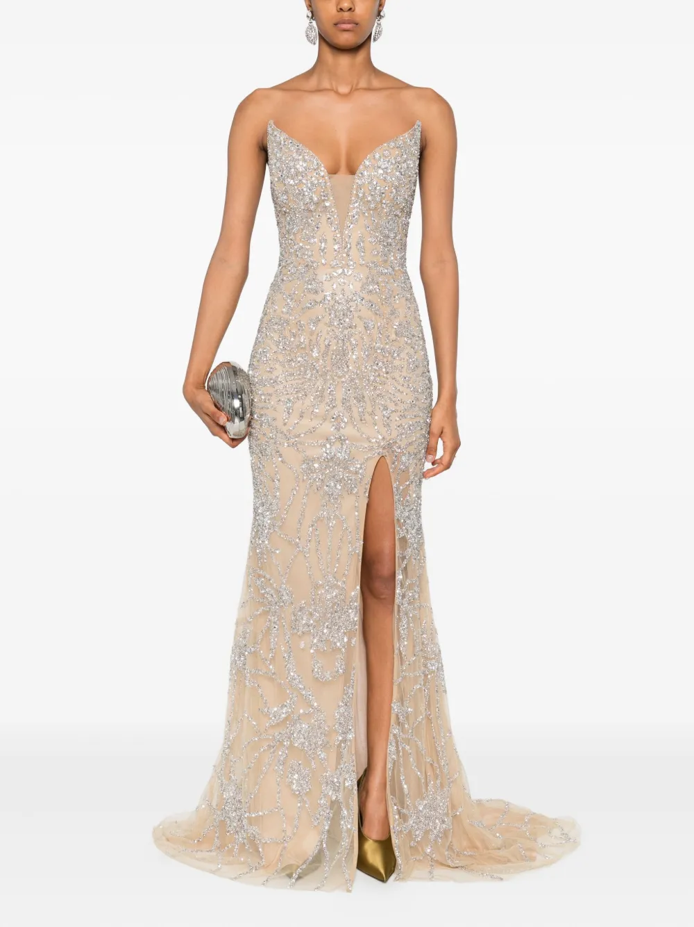 Holland & Holland Verfraaide maxi-jurk met V-hals - Beige