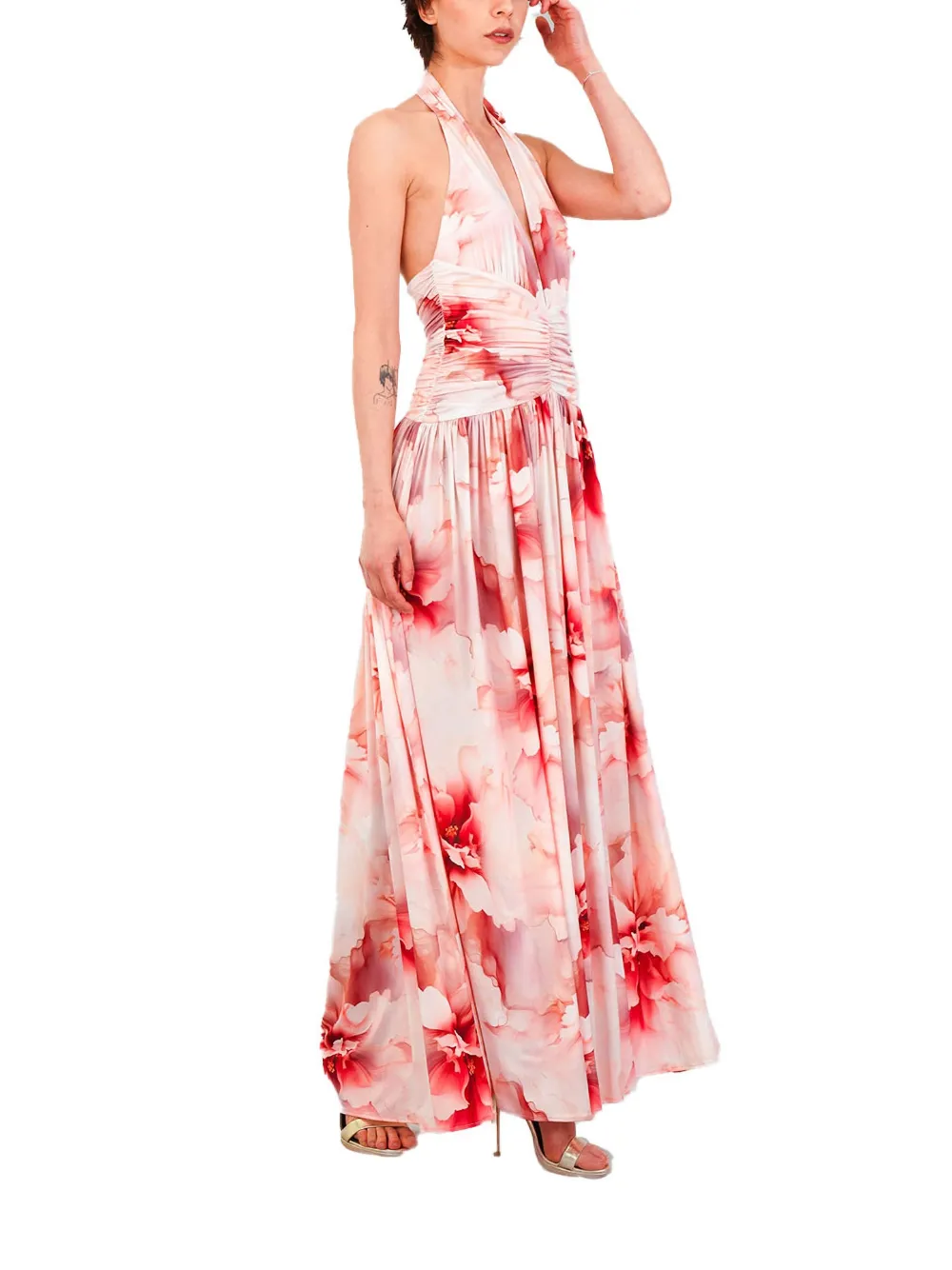 Babylone Paris halterneck floral-print maxi dress Rood
