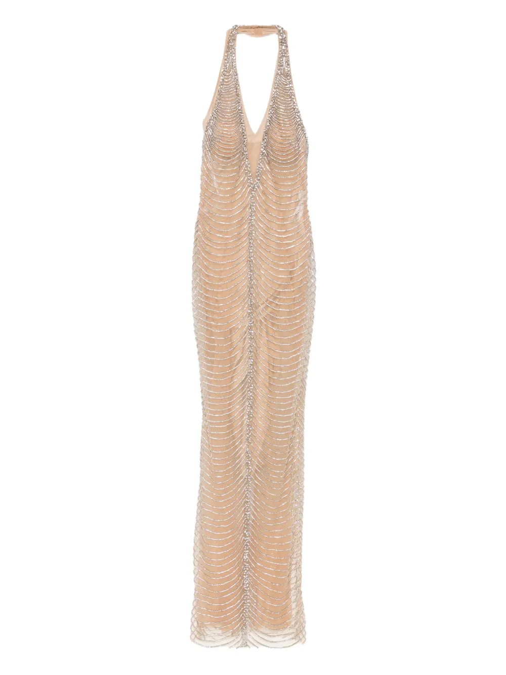 Holland & Holland beaded V-neck maxi dress | Nude | Image 1