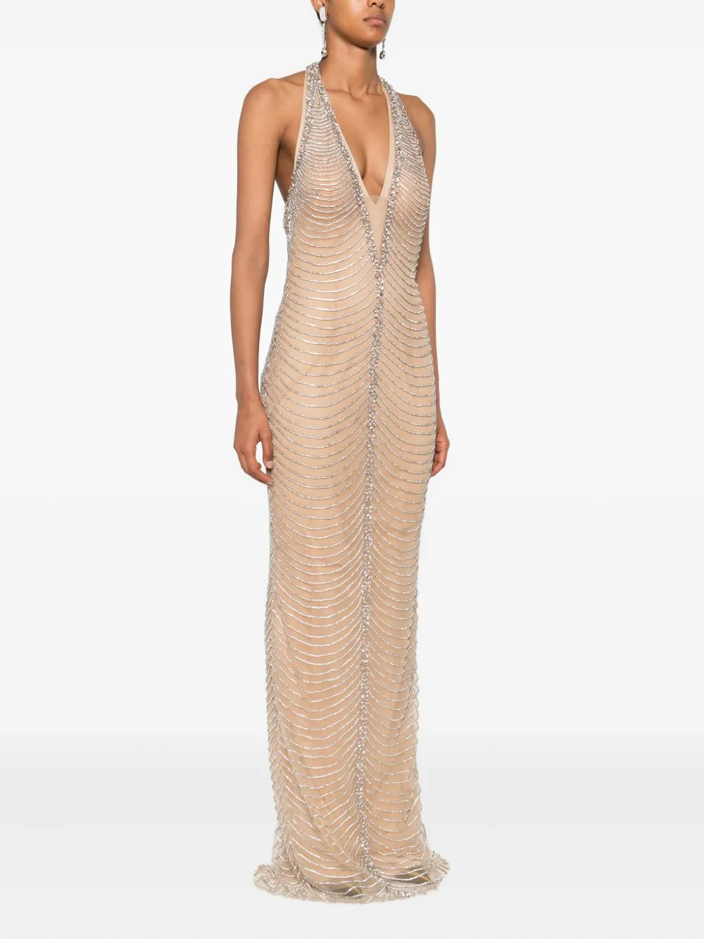 Holland & Holland Beaded V-neck Maxi Dress In Neutral
