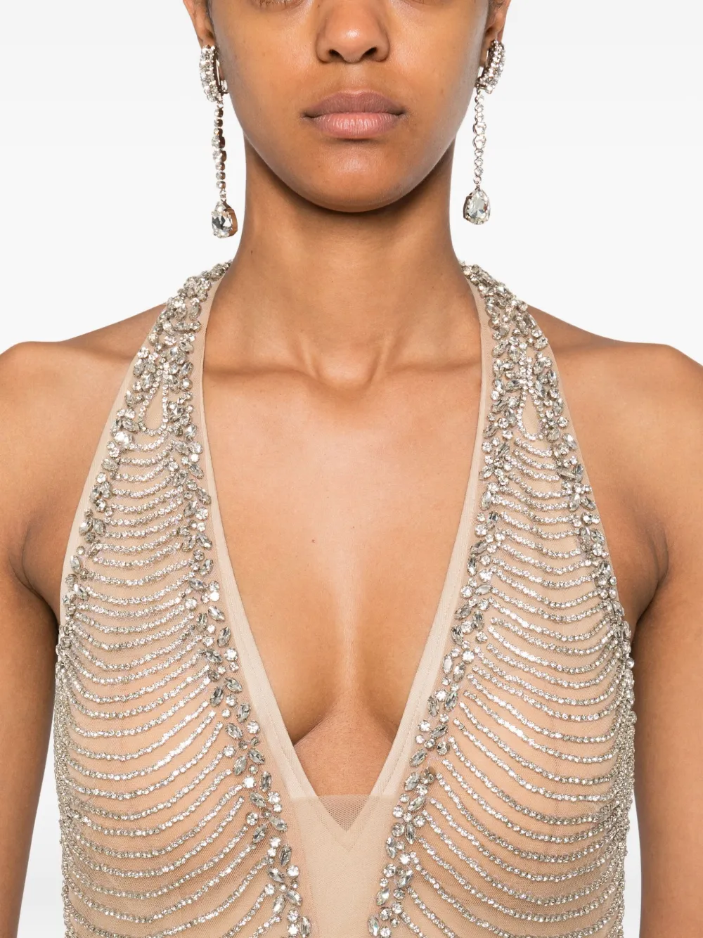 Holland & Holland Beaded V-neck Maxi Dress In Neutral