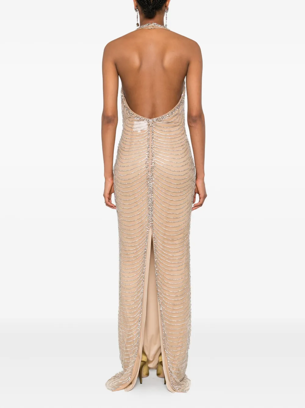 Holland & Holland Beaded V-neck Maxi Dress In Neutral