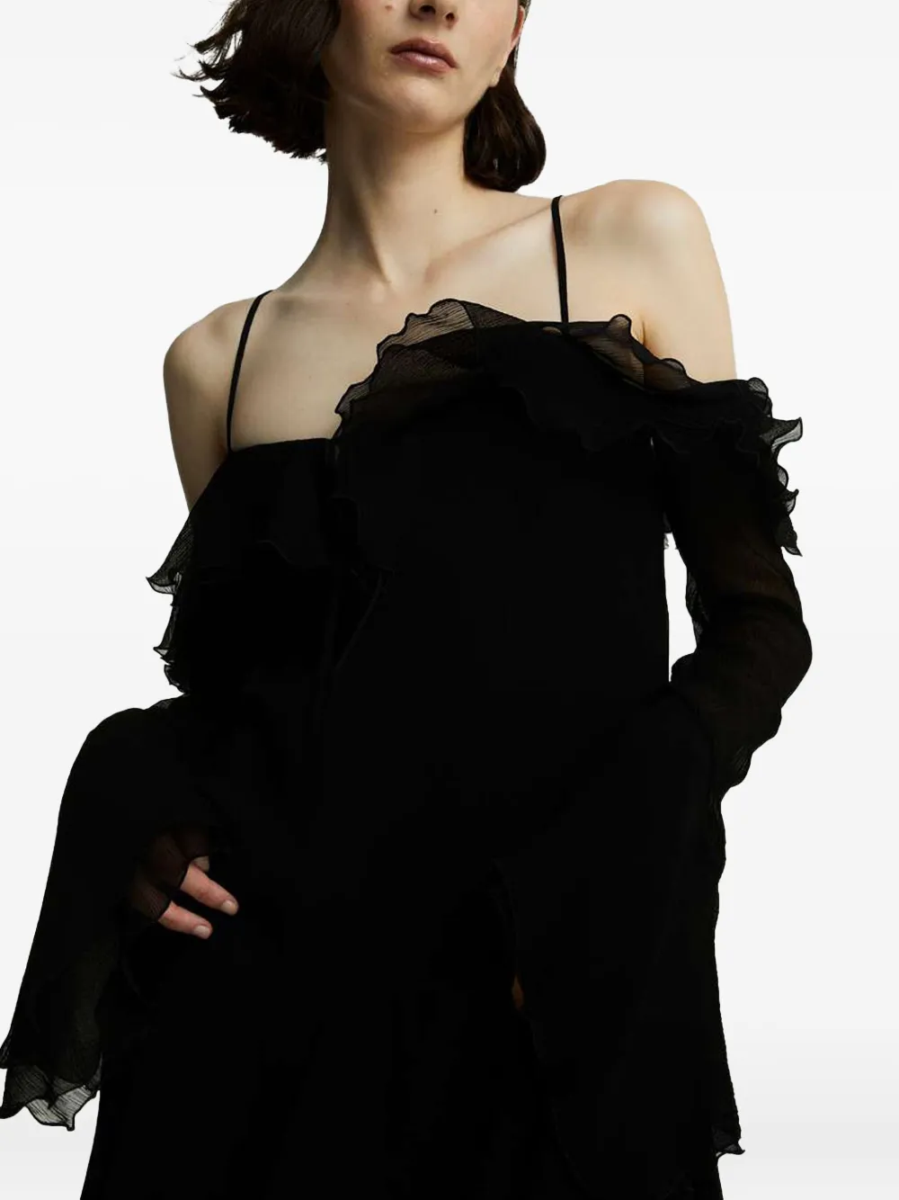 Celeste ruffled-details mini dress Zwart