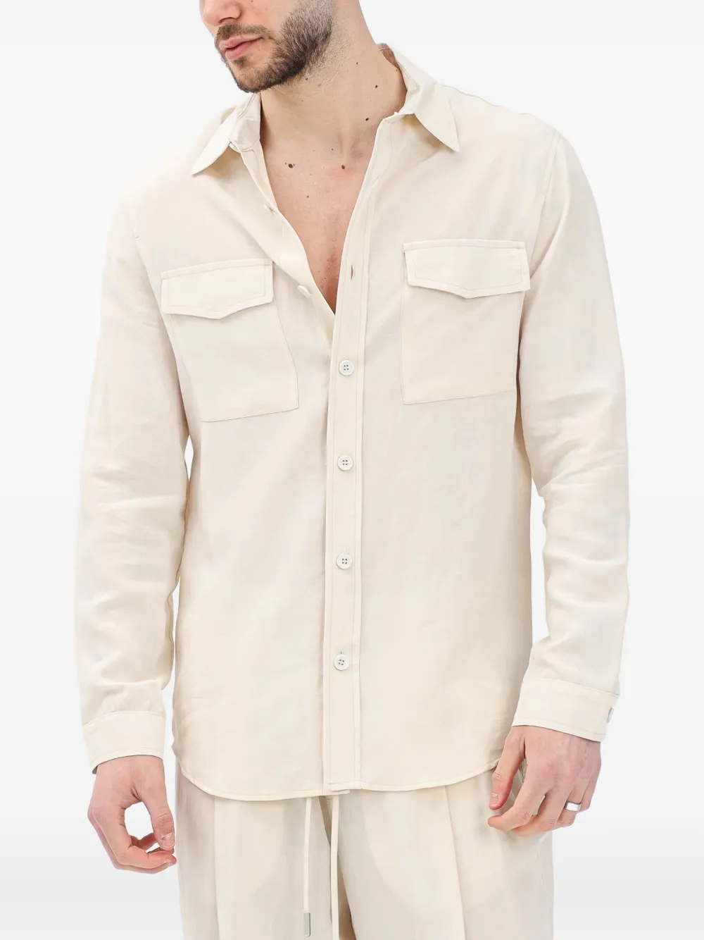 YES LONDON Overhemd met dubbele zak Beige