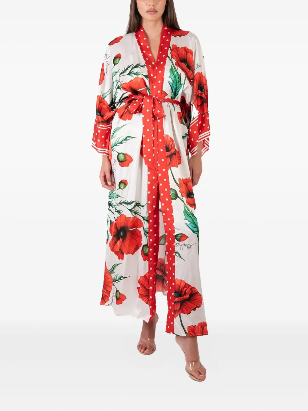 poppy-print belted maxi dress