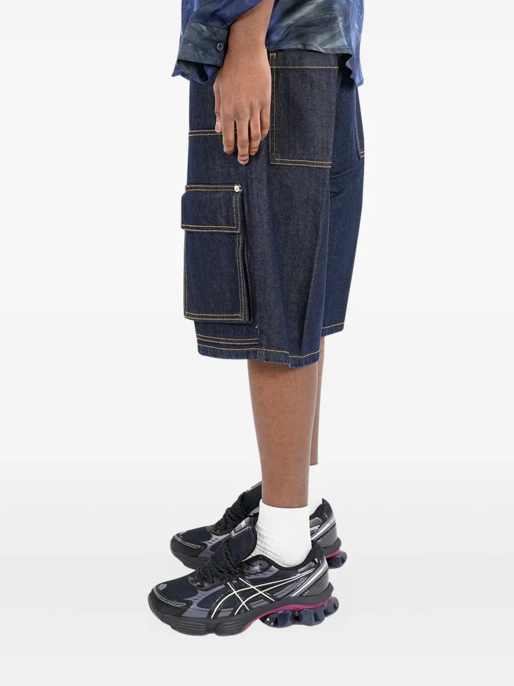 YES LONDON Denim shorts met cargo zak Blauw