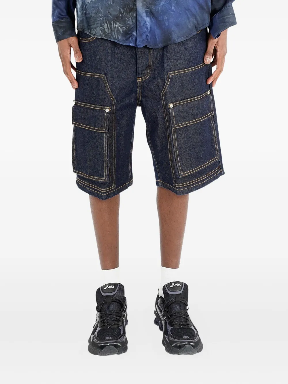 YES LONDON Denim shorts met cargo zak Blauw